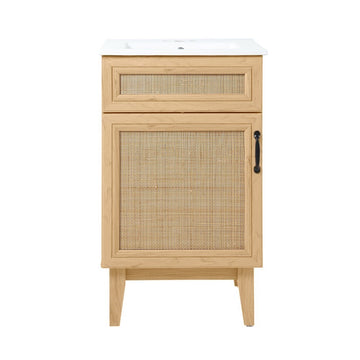 Javer Rattan Modern Farmhouse 2-Shelf Bath Vanity Cabinet Only (Sink Basin not Included) - JONATHAN Y